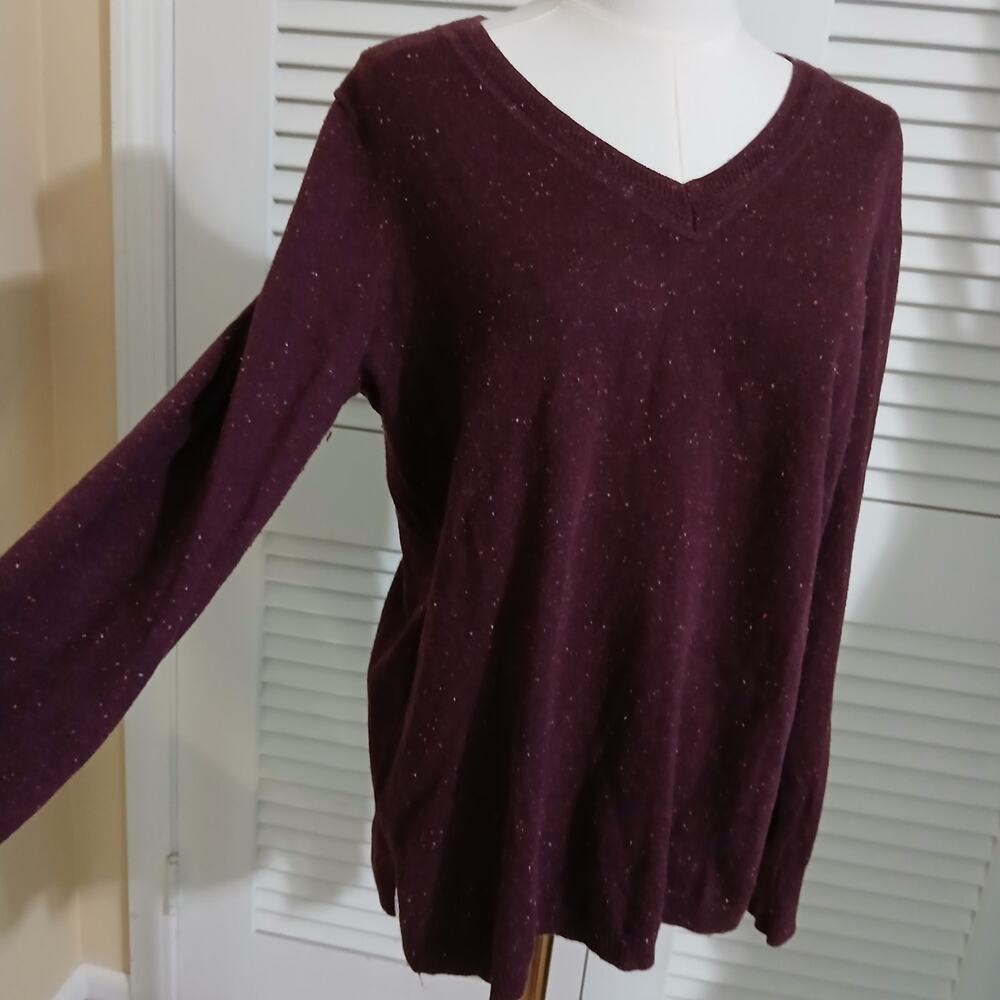 Talbots Med Maroon Multicolor Flecked V-Neck Sweater Cotton Blend Lightweight